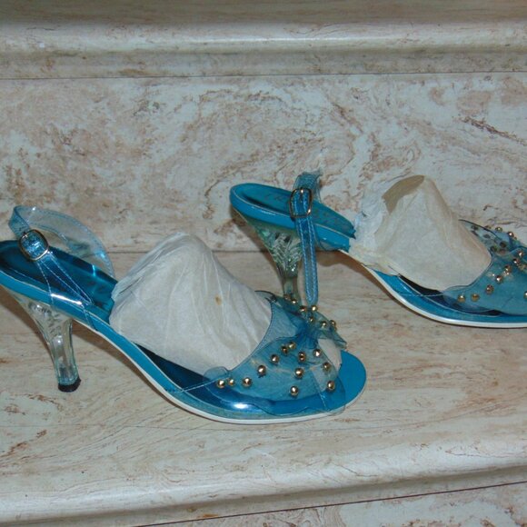 IRREGULAR CHOICE Blue Clear Bowtie Studded Sling Back Clear Heel 40 / 9 US - Picture 4 of 14